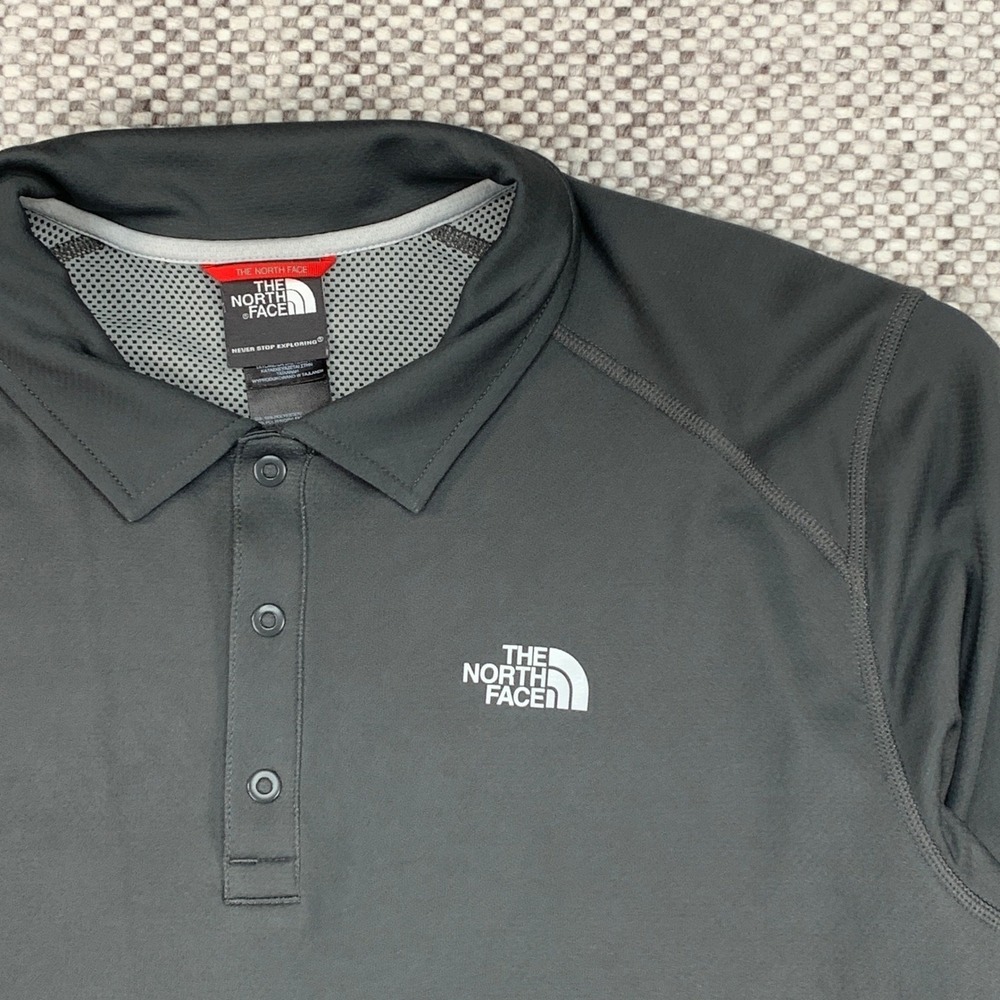 The North Face Polo Shirt Mens L Gray Short Sleeve Snap Button Technical Mesh